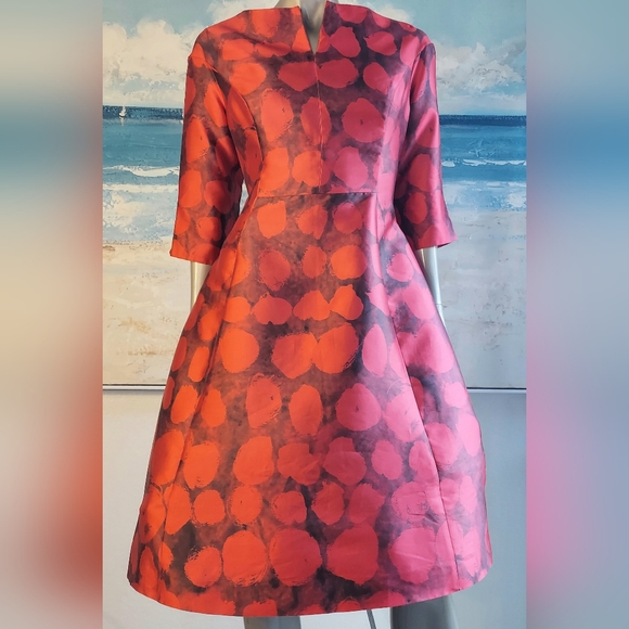 $3,400 OSCAR DE LA RENTA RED SILK  RUNWAY DRESS US 10 - Picture 4 of 10